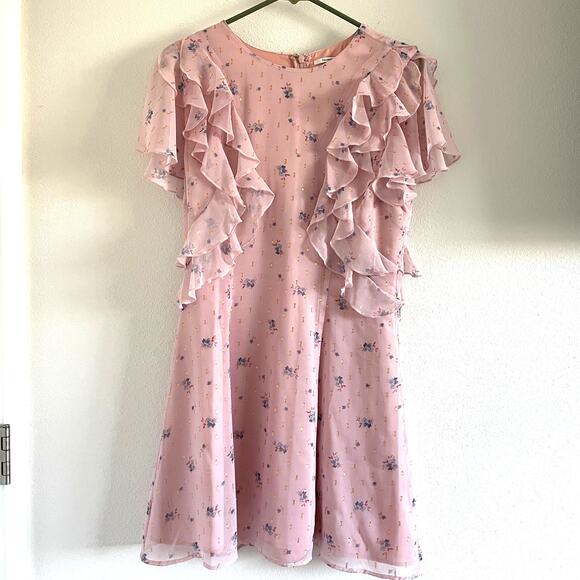 Tularosa Selma Floral Mini Dress Pastel Pink Size M Raffle Short Sleeve Wedding - Picture 2 of 8